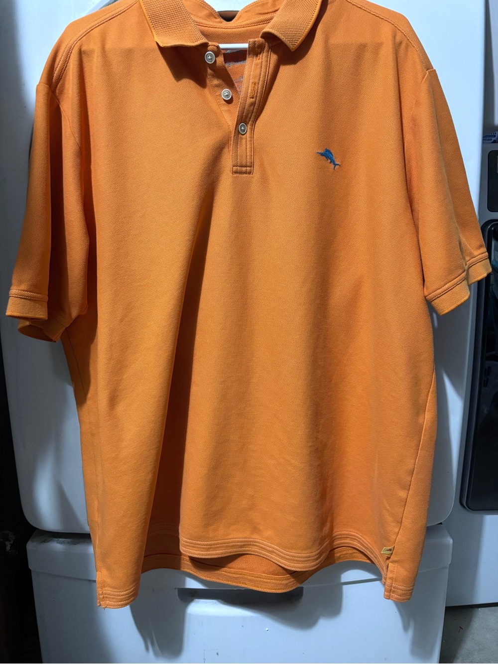 Tommy Bahama Orange Polo with Blue Dolphin Logo